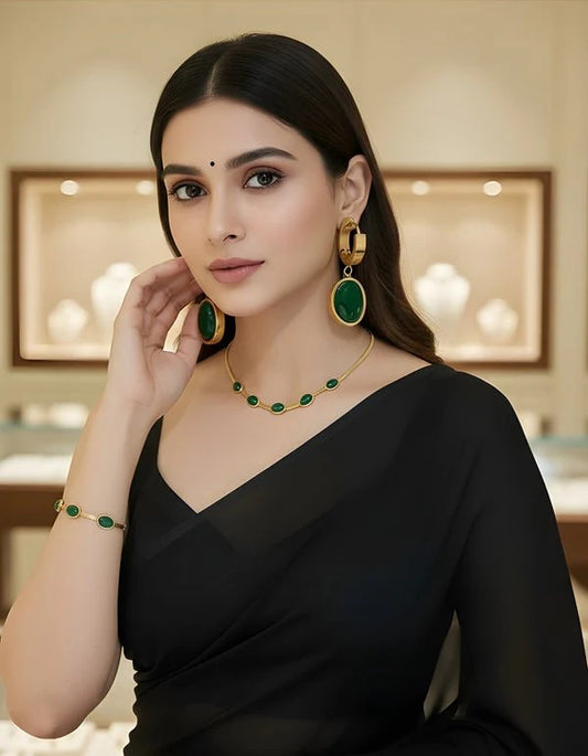 Crystal Pendant Necklace Set With Bracelet